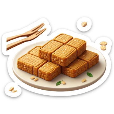Tempeh Cinematic Realistic Tempeh Dish Emoji, depicted as crispy, sliced portions of fermented soy cake with a golden-brown finish, rendered with detailed textures and warm, inviting lighting. sticker