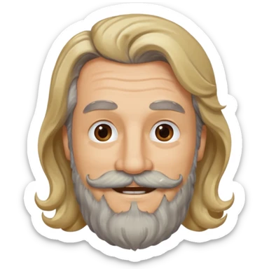 MID AGE MAN WITH LONG BLOND, GREY & bROWN WAVY HAIR; AND BROWN & GREY MOUSTACH AND BEARD sticker
