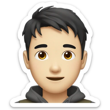 Taiwaness  boy with a black hair and eyes like cat and a mole beside eyebrow sticker