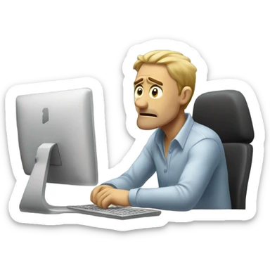 Really tired man editing photos sticker