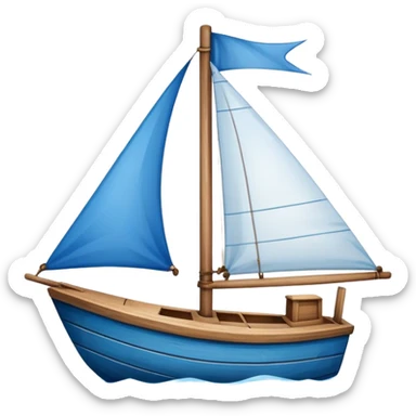 A small blue sailboat with a happy smiling face on the front sticker