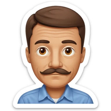create an emoji of an adult man with wrinkles and an American look, he has extremely short brown hair, brown eyes and a moustache sticker