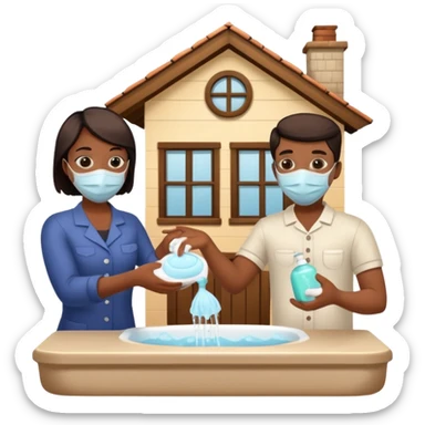 Give me emojis that represent corona-time safety rules such as: keep your distance, wear a mask, wash hands, avoid crowds, sanitize regularly, stay home, and no handshakes. Use only relevant emojis.  another except this   sticker
