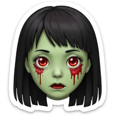 garota zumbi emoji de Android. Cabelo liso preto e logo, com mechas vermelhas APENAS nas laterais da frente do cabelo sticker