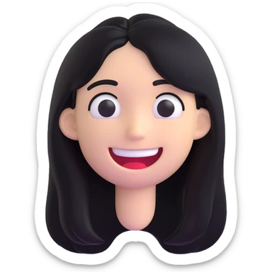disturbing white emoji, exaggerated smile, long black hair, unsettling and eerie sticker