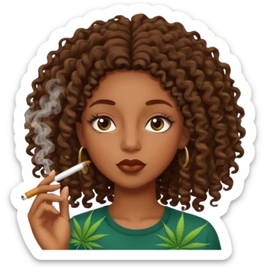 Black girl with eyelashes and curly hair smoking weed  sticker