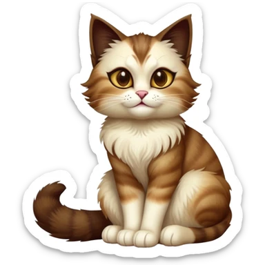cinematic-[showshoe cat]-realistic-full-body-sitting-emoji,-tail-curled-playfully-around-its-paws,-head-tilted-dramatically,-fluffy-[brown mask]-fur,-simplified-yet-realistic-focused-features,-highly-detailed,-glowing-with-an-almost-sarcastic-glow sticker