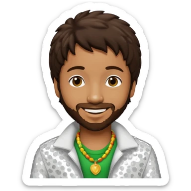 Shaggy, Reggae Rapper with dark brown hair, white sequin outfit sticker