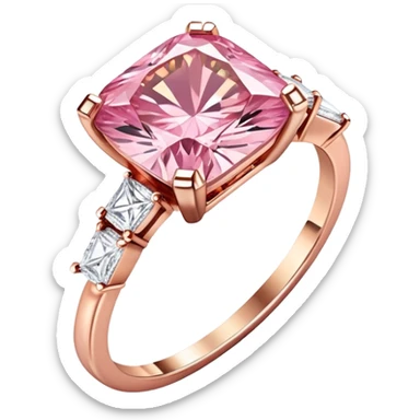 Square cut pink diamond ring rose gold with two white diamonds  sticker