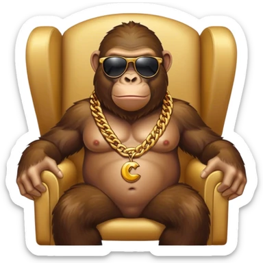 ape with big golden chain on the neck wearing sunglasses sitting in the armchair sticker