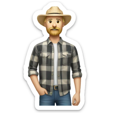 Man with Panama hat, beard and moustache blond with bald headand wearing plaid shirt sticker