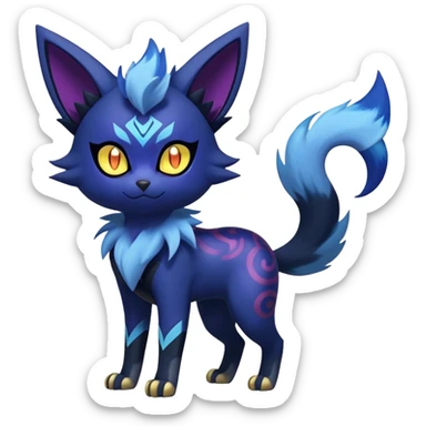 Shiny Evil mExotic Badass Colorful Ethereal Royal Mysterious Gothic Meowstic-Zorua-Litten-Noibat-Pokémon-Fakémon-hybrid-creature (full body) with random pattern-markings sticker