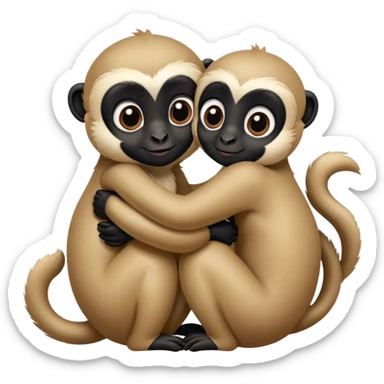 Two gibbons, one black and one tan, embracing, cute Disney-style  sticker