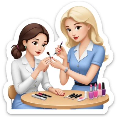 woman doing a manicure to another woman sticker