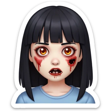 Garota zumbi com cabelos pretos lisos com franja (tipo esse emoji 🧟‍♀️)  sticker