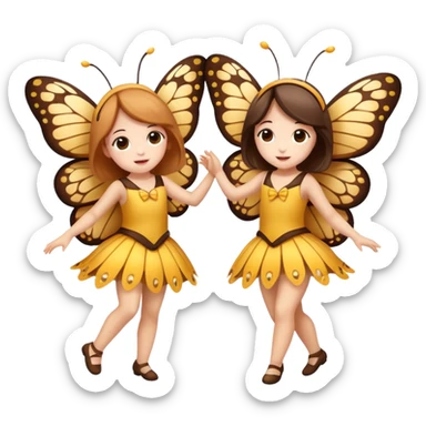 two girls dressed as cute moth and butterfly dancing sticker