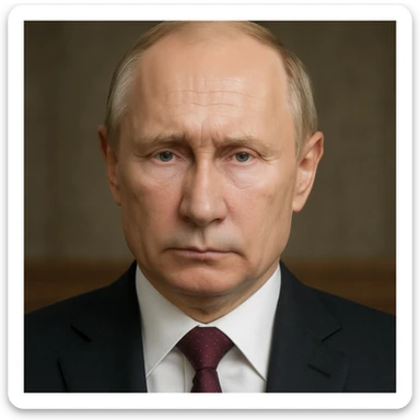 highly realistic photorealistic portrait of Vladimir Putin with a serious expression, entire head and shoulders fully visible, centered in frame sticker