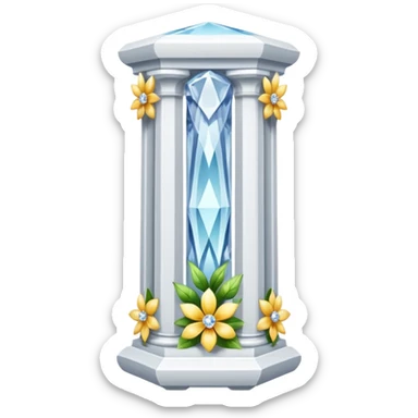 generate beautiful white crystal pillar intricate front view more beautiful with flowers wrapping around the pillar make the pillar made of diamond sticker