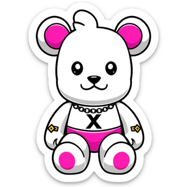 cool graffiti style bearbrick with X crossed eyes, designer logos, bling jewelry sticker