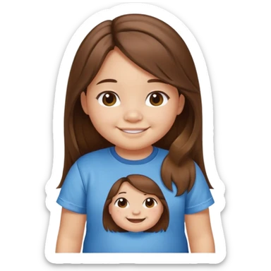 Une petite fille qui a des grosse joux qui est brune qui a les cheveux long et qui a un tee shirt stitch sticker