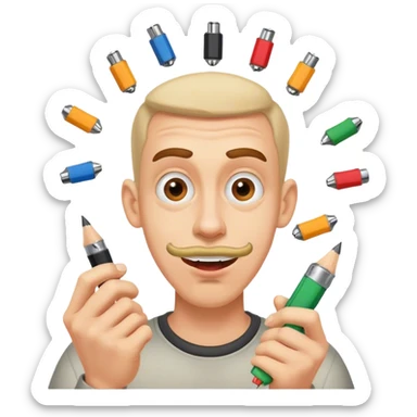 Can you craft me an emoji of a kind of goofy looking guy that is juggling with pencil sharpeners sticker
