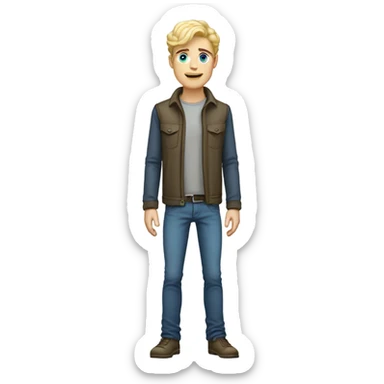 full body standing light curl blonde 30yo man blue eyed pale skin sticker