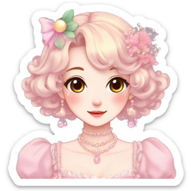 Gorgeous anime style lady with blushing face and accessories cottagecore fairycore Kawaii anime colorful pearly romantic aesthetic trending style sticker