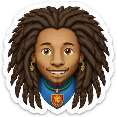 very realistic Bob Marley with gigantic dread locks in form heraldic crest with ethiopian lion sticker