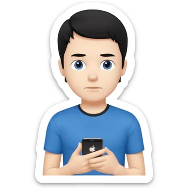 the bust of a white boy, black haired with a blue T-shirt, I want only his bust, whithout arms or mobile phones sticker