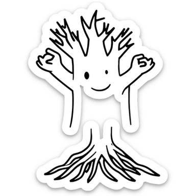 person grounded in nature with roots, strong and resilient sticker