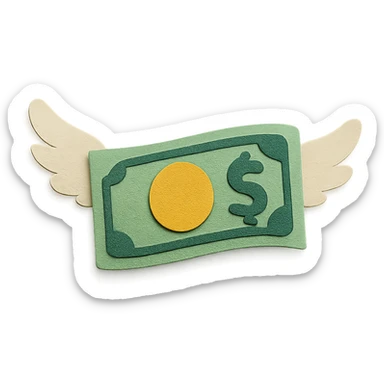 paper craft style flying banknote sticker