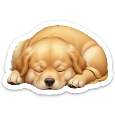 Cinematic Meme-Worthy Chubby Sleeping Golden Retriever Portrait Emoji, Head resting peacefully with a contented smile, showcasing a delightfully chubby build and a luxuriously soft golden coat, eyes shut in a serene nap, Simplified yet hilariously adorable features, highly detailed, glowing with a soft, drowsy light, high shine, relaxed and utterly lovable, stylized with an air of playful laziness, bright and heartwarming, soft glowing outline, capturing the essence of a comically sleepy companion, so meme-worthy it feels like it could instantly become the next viral sensation of adorable slumber! sticker
