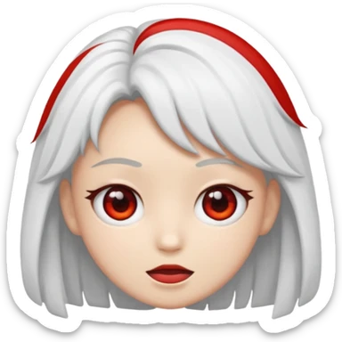 Faca um emoji com cabelo branco de anime e um dos olhos pretos com o meio vermelho sticker