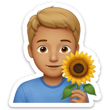 Man smelling sunflower with gentle smile, body sticker