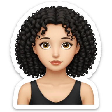 Uma garota de cabelos cacheados pretos até no ombro com o rosto harmônico e bonito, sem brincos sticker