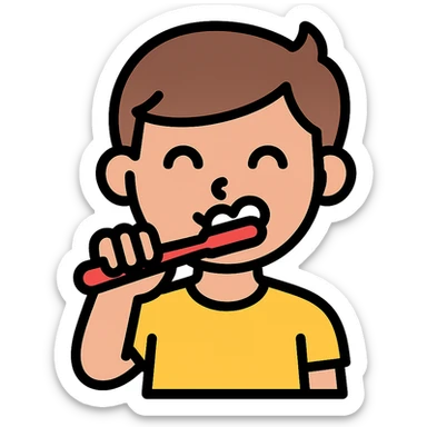 boy brushing his teeth sticker