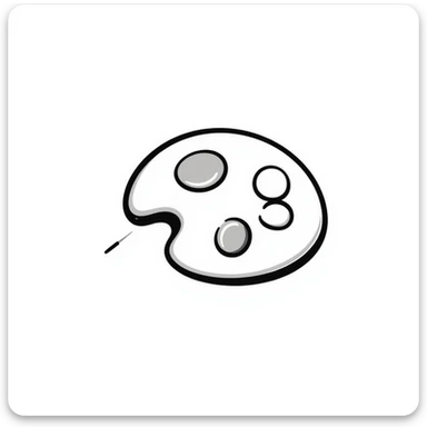 Detailed artist's paint palette with thumb hole and paint colors in specific pastel colors (dd9fb0, ffc6d3, a3bfc9, c4bee2, f1b091). Hand-drawn doodle style with intricate details. The palette should have paint blobs of each color clearly visible. sticker