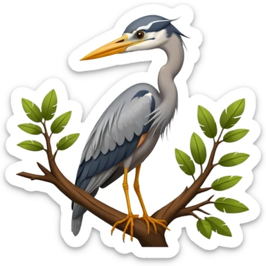 Grey Heron in a green tree sticker
