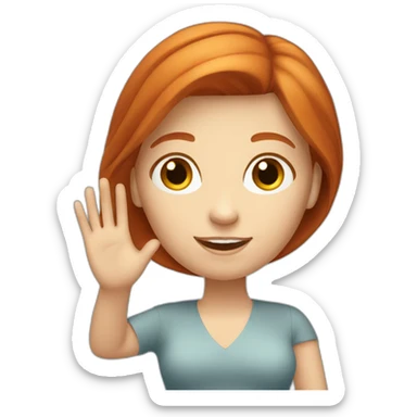 redhead white woman with medium long straight hair, waving sticker