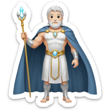 fullbody silverhair shirtless god ZEUS, white robe over shoulder and cape, standing still sticker