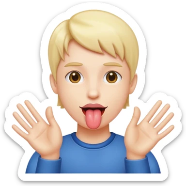 person having their hands to the sides while sticking tongue out sticker
