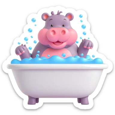 happy hippo with bubbles in bathtub sticker