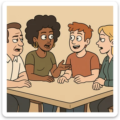 group of people talking around a table sticker