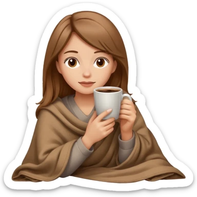 Beige Brown hair Girl drinking coffee, with a cozy blanket sticker
