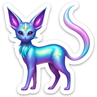 Shiny Exotic Nebulae Tropical Colorful Neon-colored Glittery Ethereal Sparkly Espeon-Amaura-Aurorus-Fakémon-hybrid-creature (full body)  sticker