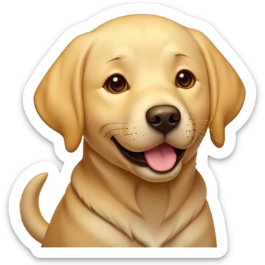 Cinematic Labrador Emoji, Warm and inviting, Playful and friendly design, rim lighting effect, soft golden and brown tones, Simplified yet expressive features, highly detailed, glowing with a cheerful golden glow, high shine, loyal and loving, stylized with a touch of charm, approachable and heartwarming, blending realism with warmth, soft glowing outline, clean and immaculate design, happy and energetic pose, capturing the essence of a Labrador's playful nature in an easily recognizable and captivating form, so lively it feels like it could wag its tail right off the screen! sticker