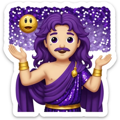  Pluto from Roman Deities with long deep purple wavy hair, deep purple sequin toga sticker
