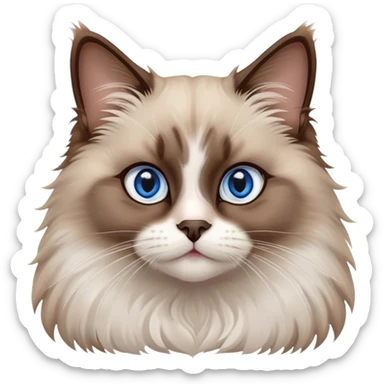 cinematic-fluffy-brown-ragdoll-cat-portrait-emoji,-head-tilted-cutely-with-big,-sparkling-blue-eyes,-soft-brown-and white-colored-fur-with-darker-points-on-the-ears,-face,-and-paws,-simplified-yet-irresistibly-adorable-features, sticker