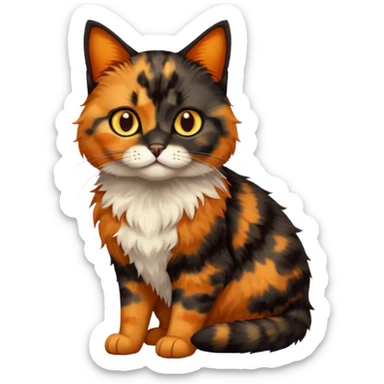 black and orange cat. tortie. amber eyes. full body.  sticker