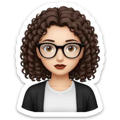 I want to describe me. I am a girl with brown hair amd curly hair. I have brown eyes and black glasses and long lashes with mascara. My lips are medium and my nose as well. I wear a white T-shirt. I am white skin with long curly hair. I want longa lashes with loong curly hair sticker